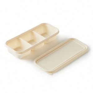 Boîte bento rectangulaire jetable biodégradable en amidon de maïs avec compartiments séparés, blanche, 20,3x20,3 cm - Product Image 4