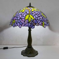Abat-jour en verre teinté LongHuiJing Wisteria pour lampe de table, style artistique antique simple, lampe de bureau avec base en métal Lotus E26