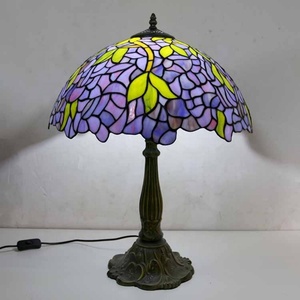 LongHuiJing Wisteria Stained Glass Lampshade Tiffany Table Lamps Antique Art Style Desk Lamp With Lotus Metal Base - Product Image 2