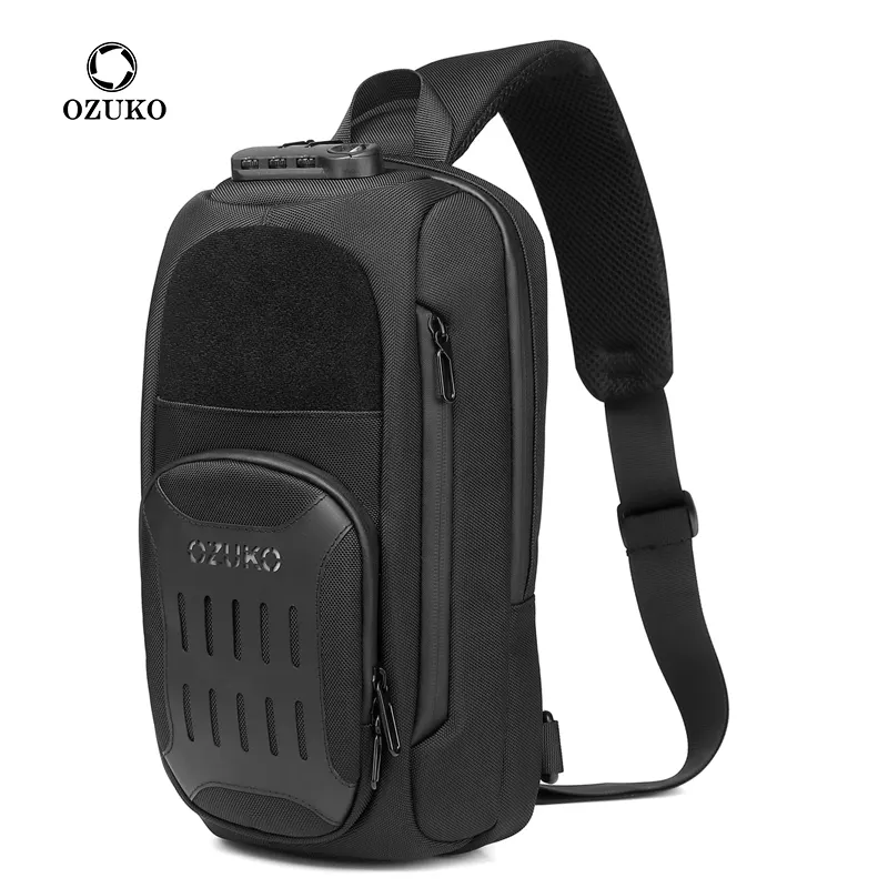Ozuko กระเป๋าสะพายไหล่9361กันขโมย, กระเป๋าเป้สะพายหลังกันน้ำ USB ชาร์จสลิงกระเป๋าออกแบบได้สำหรับผู้ชาย