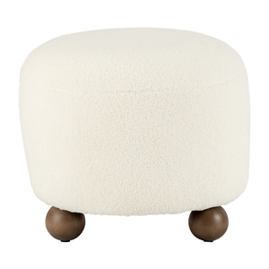 Pouf ottomano rotondo con piedini a sfera in legno per camera da letto o soggiorno, elemento d'arredo per seduta - Product Image 2