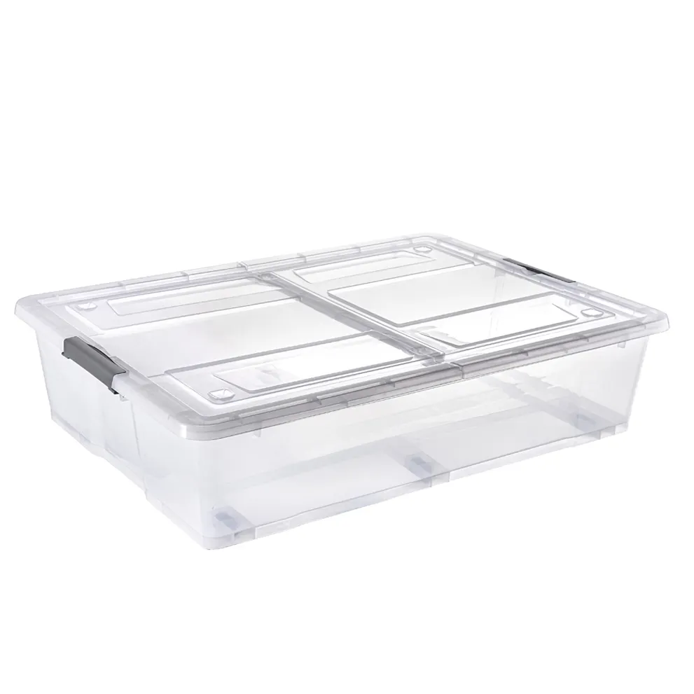 Caja grande de plástico transparente para almacenamiento de alimentos, contenedor con tapas, 55L