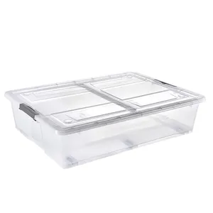 Grande boîte de rangement plastique, récipient alimentaire transparent avec couvercles, 55l