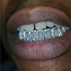 Grillz en argent sterling S925 entièrement sertis de moissanite, design géométrique, unisexe, style hip-hop streetwear - Product Image 2