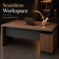Escritorio Ejecutivo Ergonómico de Madera Sólida con Ranuras para Cables, Cajones de Almacenamiento, Resistente al Agua, con Acabado de Madera Duradero
