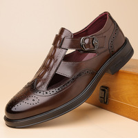 Chaussures pour hommes en cuir véritable, bout fermé, respirantes, légères, semelle en caoutchouc antidérapante, pour le bureau