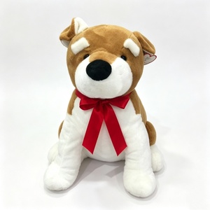 Peluche de perro suave personalizado con cinta roja, peluche de perro sentado con lazo rojo, lindo peluche de cachorro marrón y blanco - Product Image 5