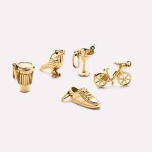 Ensemble de pendentifs plaqués or : Verre à Martini, Vélo, Baskets, Oiseau, Poubelle pour collier ou bracelet, Bijoux fantaisie - Product Image 1