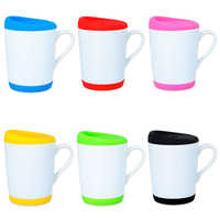 M R.R Sublimation Blanks Tasse à café en céramique de sublimation chauffée en porcelaine de 12oz avec couvercle et base en silicone