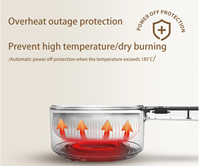 Casserole électrique pour usage domestique de 1,5 L, 600 W, deux niveaux de chaleur, revêtement antiadhésif, pot en céramique, couvercle en verre trempé