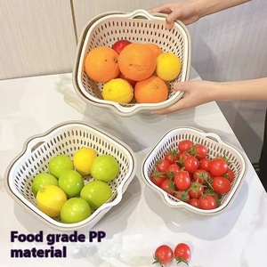 <span class=keywords><strong>Amoy</strong></span> Ensemble de six pièces pour la cuisine domestique Panier à fruits et légumes à double épaisseur pour le lavage et le drainage Salon - Product Image 2