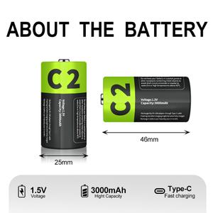 IILEER Baterías Cilíndricas Recargables de Iones de Litio C2 de Gran Capacidad, 3000mAh 4995mWh 1.5V, para Juguetes - Product Image 2