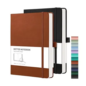 Agenda personnalisé à grille de points A5 Couverture en cuir et papier sans acide Carnets de notes à couverture rigide brun noir exclusifs