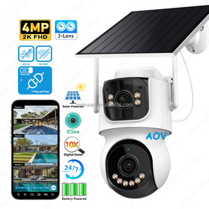 4MP 24/7 Record AOV Lente dual Seguridad con energía solar PTZ ICSee CCTV inalámbrico al aire libre Sin WiFi Cámara solar de <span class=keywords><strong>datos</strong></span> 4G gratis - Product Image 1