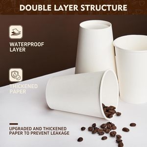 Papiers kraft professionnels 4oz-14oz, gobelets à café jetables recyclables à paroi simple, blancs, personnalisés - Product Image 5