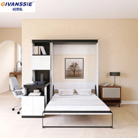 Lit mural vertical moderne et peu encombrant avec bureau intégré et étagère, design modulaire pliable, panneaux en bois de pin et mélamine, facile à assembler