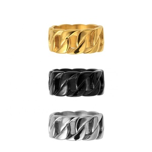 Wholesale Retro Biker Jewelry Stainless Steel <strong>Thick</strong> Cuban Chain Link Finger <strong>Rings</strong> for Men - Product Image 1