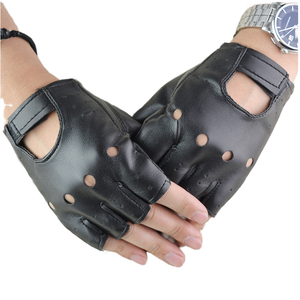 Mens Black PU Leather Wrist Breathable Eco-Friendly Four Seasons <b>Touchscreen</b> Full Finger Plain Cycling Party Costume <b>Gloves</b> - Product Image 1