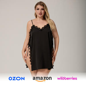 فستان قصير نسائي مقاس كبير بياقة على شكل V من الساتان الأسود، مريح وقابل للتنفس مع خصر مطاطي، مناسب للصيف - Product Image 5