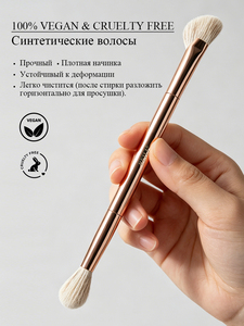 Juego de Brochas de Maquillaje 2 en 1 de Doble Punta con Mango de Aluminio Dorado Premium de Marca Privada Personalizada, Brochas de Maquillaje en Forma de Abanico y <span class=keywords><strong>Kabuki</strong></span> para Base - Product Image 4