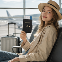 Portefeuille de voyage en cuir PU anti-RFID avec porte-cartes et pochette pour carte d'embarquement, accessoires de voyage en gros
