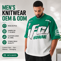 T-shirt en maille à manches courtes pour homme, style rétro moto, vert et blanc, jacquard à blocs de couleur, motif lettres, col rond, coupe oversize