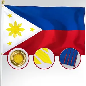 Diskon besar jahitan garis-garis tugas berat 210d nilon bendera negara 4 jahitan Hemming sisi ganda gambar bordir bendera spanduk Filipina
