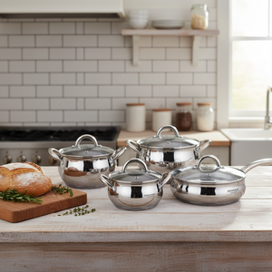 Juego <span class=keywords><strong>de</strong></span> Utensilios <span class=keywords><strong>de</strong></span> Cocina Minimalistas y Ecológicos <span class=keywords><strong>de</strong></span> Acero Inoxidable OEM, <span class=keywords><strong>Ollas</strong></span> y Sartenes Clásicas <span class=keywords><strong>de</strong></span> Acero Quirúrgico 304 con Tapa <span class=keywords><strong>de</strong></span> Vidrio para Cocina Casera - Product Image 4