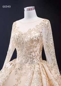 فستان الأميرة برقبة قارب بأكمام طويلة فستان زفاف مثير على شكل حرف v - Product Image 3