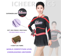 Costumes de danse de groupe personnalisés ODM Uniforme de pom-pom girl de logo personnalisé à haute élasticité en tissu brillant
