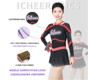 <span class=keywords><strong>Costumes</strong></span> de danse de <span class=keywords><strong>groupe</strong></span> personnalisés ODM Uniforme de pom-pom girl de logo personnalisé à haute élasticité en tissu brillant - Product Image 3