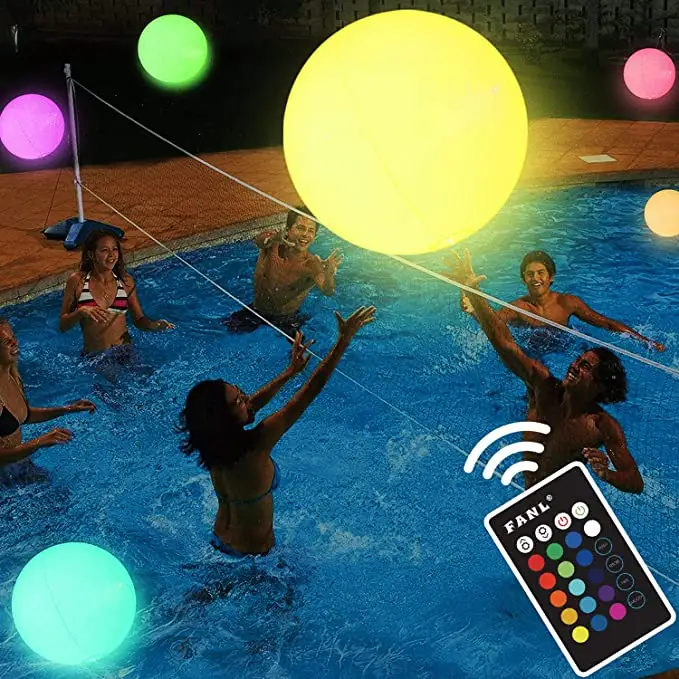 Mainan Kolam Renang 13 Warna Bola Cahaya 16 "Bola Pantai Tiup LED Menyala dengan Pengendali Jarak Jauh untuk Permainan Dalam Ruangan Pantai Luar Ruangan dan Dekorasi