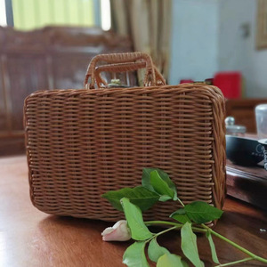Panier de pique-nique en rotin, panier de rangement avec couvercle, contenants avec couvercles, cubes de rangement avec couvercle, panier tissé - Product Image 5