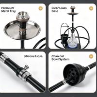 Chicha électrique avec base en verre, tige en métal noir, contrôle de la chaleur, tuyau d'eau avec flexible pour bar lounge et usage domestique