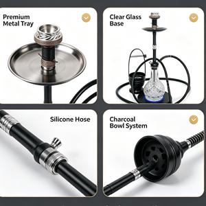 Electric <b>Hookah</b> Glass Base Black Metal Stem Heat Control Water <b>Pipe</b> with Hose for Lounge Bar Home Use - Product Image 4
