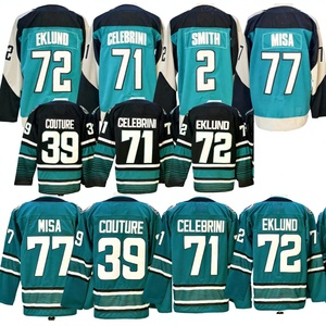 Venta al por Mayor de Camisetas de Hockey sobre Hielo de San José para Hombre # 71 Macklin Celebrini # 39 Logan Couture Transpirable 320g Cosido 100% Poliéster - Product Image 3