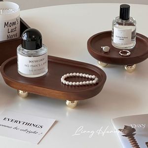 ADC Elevated Wooden Perfume Tray Set with Brass <b>Ball</b> Feet Display Plate for Perfume Bottle Ring <b>Bracelet</b> Vanity Desktop - Product Image 2