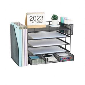 Metal Paper <b>Tray</b> Organizer Mesh <b>File</b> Holder 5 Tier Desk Organizers with Pen Holder, Office Desk Accessories Desktop Organization - Product Image 3