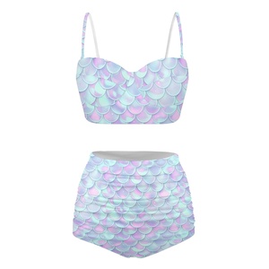 Sirène maillot <span class=keywords><strong>de</strong></span> bain ensemble femmes mode deux pièces ensemble Push up maillots <span class=keywords><strong>de</strong></span> bain Sexy maillot <span class=keywords><strong>de</strong></span> bain natation plage licou Bikini couleur unie - Product Image 1