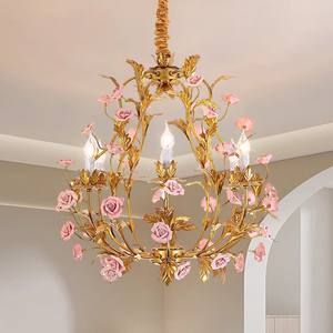 Lustre américain en fer Vintage Pastoral Designer <span class=keywords><strong>Restaurant</strong></span> French Gold Rose Bedroom Lamp with LED Hanging Light - Product Image 4