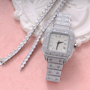 Người Đàn Ông Của Phụ Nữ Sang Trọng Thép Không Gỉ Xem Đầy Đủ Zircon Kim Cương Đơn Giản Phong Cách Thạch Anh Thời Trang Vòng Đeo Tay 3Pcs Đặt Kính Quay Cửa Sổ - Product Image 4