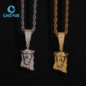 Colgantes de Cabeza de Jesús Pequeños de Plata de Ley 925 de Alta Calidad, Colección de Joyería Hip Hop con Incrustaciones de Diamantes, Unisex, Certificado GRA - Product Image 1