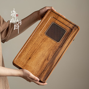 Bandeja de Té de Estilo Retro, Rectangular, de Madera Maciza, con Drenaje, Juego de Té Kung Fu, para Oficina, de Madera de Nogal, Elegante - Product Image 4