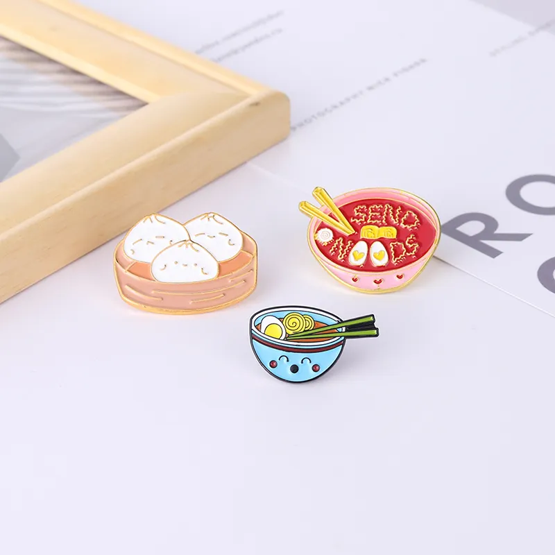 Cartoon Mini Japanese noodles Enamel Pin Cute Bowl Chopsticks Brooch Bag Metal Lapel Pins Badge