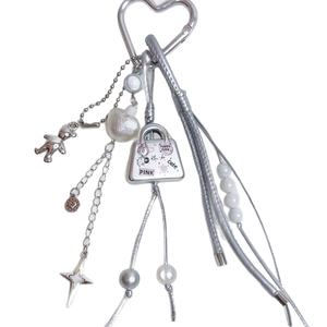 Breloque de sac à main en métal argenté pour téléphone portable, avec sangle en cuir PU et pompon, pour femmes - Product Image 6