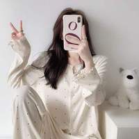 Pyjamas Printemps/Été/Automne - Cardigan en Soie à Manches Longues pour Femmes, Vêtements de Maison Décontractés, Ensemble Cartoon Populaire