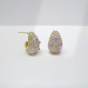 wholesale plata 925 sterling silver unique enamel earring party Water Drop chunky purple western gold plated women stud earrings - Product Image 3