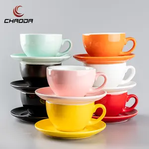 Ceramics Coffee Cup And Saucer Set Color Porcelain Cups Custom Logo With Spoon And Gold Line With High Quality