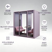Cabine acoustique modulaire Vestael pour 4 personnes avec éclairage LED pour visioconférence, configuration d'espace de travail d'équipe