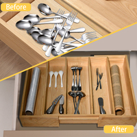 Youlike personnalisé cuisine tiroir organisateur extensible bambou ustensiles plateau avec plastique et tissu argenterie stockage couverts